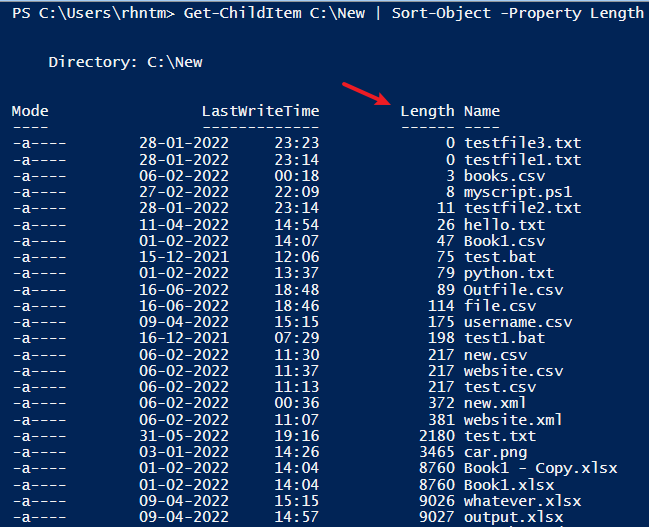 Sort Objects by Length Property in PowerShell